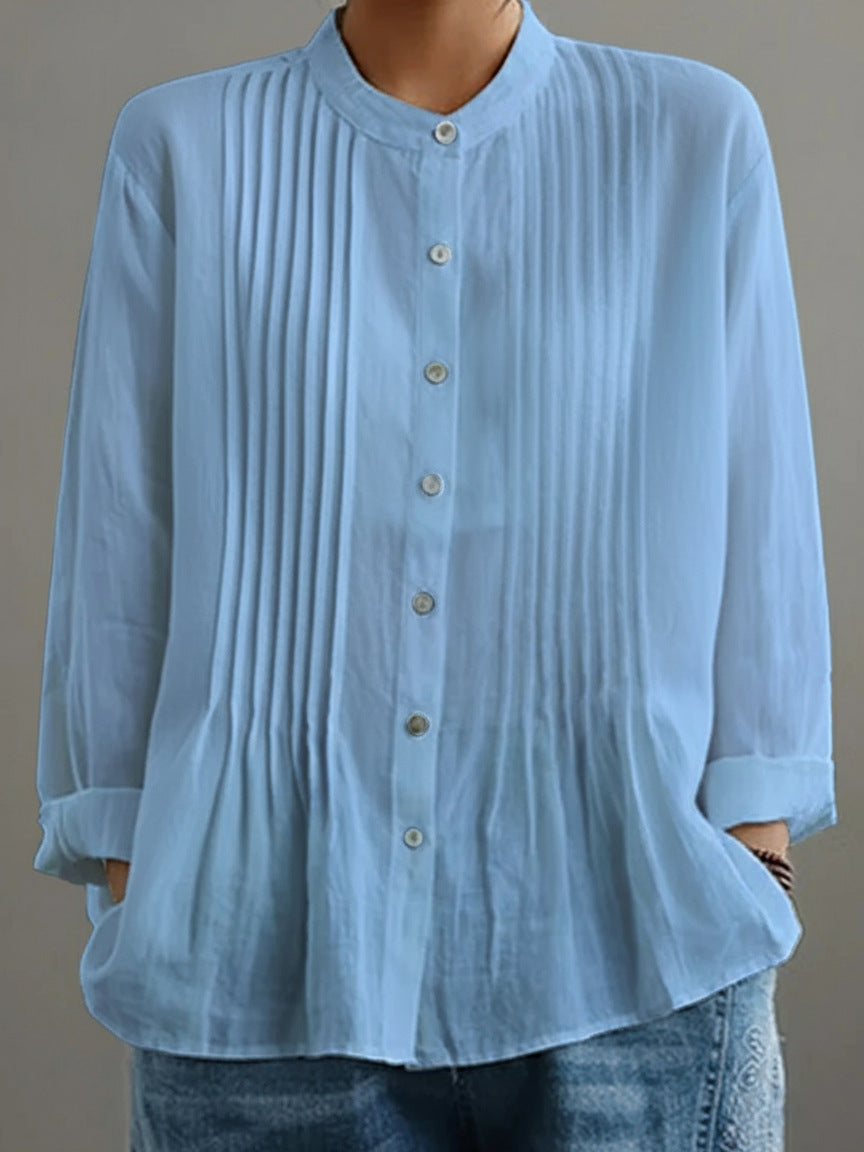 Women's Casual Cotton And Linen Pleated Shirt