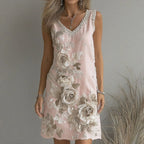 Women's Vintage Rose Art V-neck Sleeveless Mini Dress
