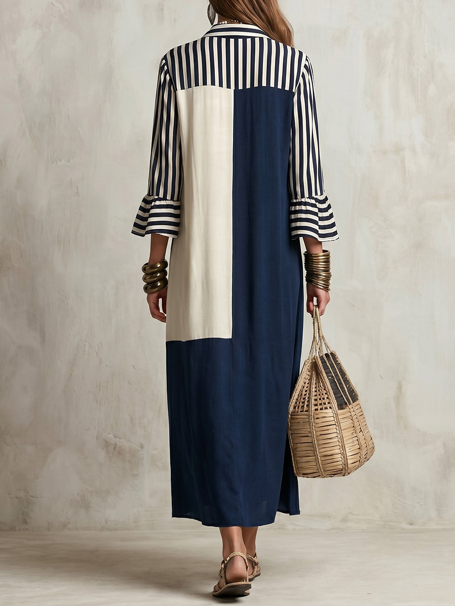 📦📦Women's Striped Spliced 3/4 Sleeves dress