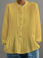 Women's Casual Cotton And Linen Pleated Shirt