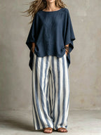 📦📦LAST DAY SAVE 49% ⏰Women Relaxed Linen Stripe Wide-Leg Set