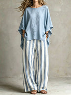 📦📦LAST DAY SAVE 49% ⏰Women Relaxed Linen Stripe Wide-Leg Set