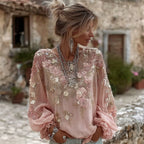 Women's Floral Embroidered Art Round Neck Blouse