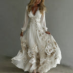 Women's Vintage Vintage Boho Floral Art V-neck Long Sleeves Maxi Dress