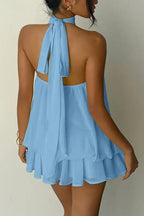 💝💝Chiffon Halter Neck Backless Mini Dress | Vacation Style