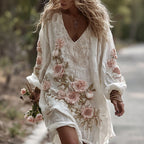 Women's Roses Art Print Flowy Linen Blend Casual Maxi Dress