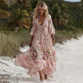 Women's Bohemian Floral Lace V-neck Maxi Dress