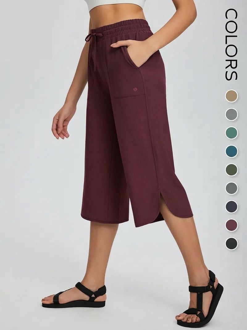📦📦 Women's Wide Leg Yoga Capris – High Waisted with Pockets, Quick Dry, Lightweight, UPF 50+ Sun Protection – Loose Comfy for Hiking, Gym, Travel & Outdoor Workout ☀️