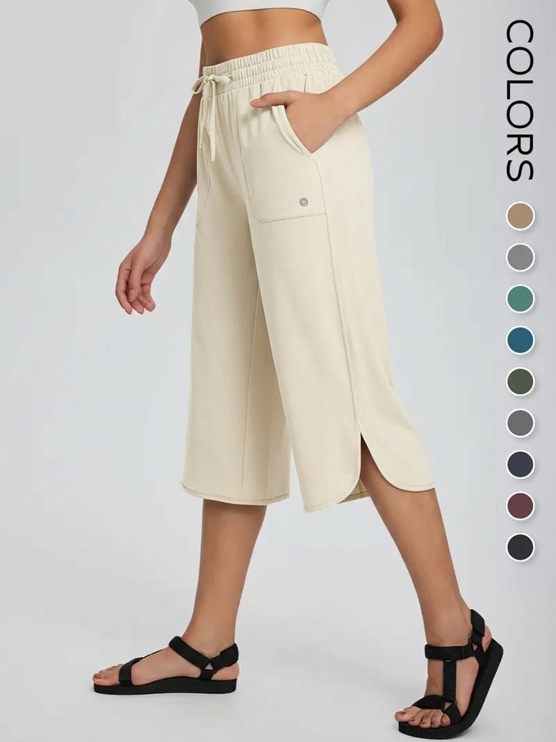 📦📦 Women's Wide Leg Yoga Capris – High Waisted with Pockets, Quick Dry, Lightweight, UPF 50+ Sun Protection – Loose Comfy for Hiking, Gym, Travel & Outdoor Workout ☀️