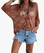 ✨✨Women's Bohemian-Inspired Beige Crochet Top with V-Neck