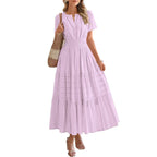 ✨✨Women's Summer 2026 Casual Maxi Dress Lightweight Short Sleeve V Neck Boho Dress with Pockets #Outdoorfun