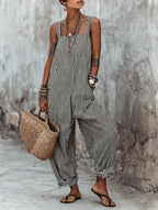 📦📦LAST DAY SAVE 49% ⏰Women's Minimalist Striped Loose-Fit Square-Neck Sleeveless Jumpsuit