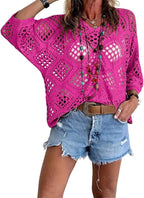 ✨✨Women's Bohemian-Inspired Beige Crochet Top with V-Neck