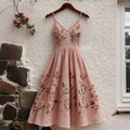 Women's Vintage Pink Roses Floral Art Flowy Linen Blend Casual Maxi Dress