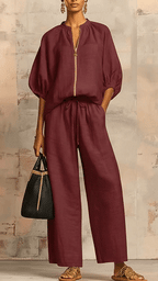 📦📦LAST DAY SAVE 49% ⏰Stylish Cozy Shirt &amp; Wide-Leg Pants Linen Cotton Two-Piece Set