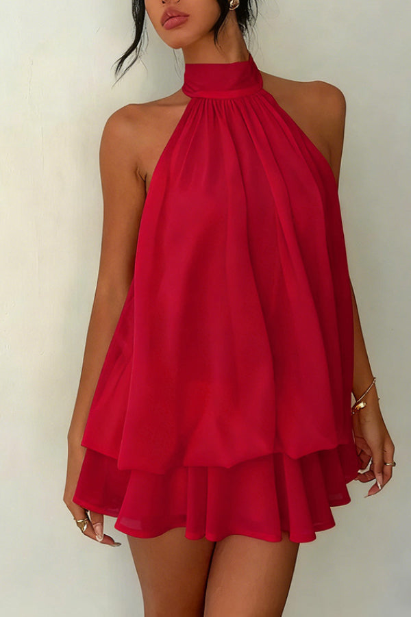 💝💝Chiffon Halter Neck Backless Mini Dress | Vacation Style