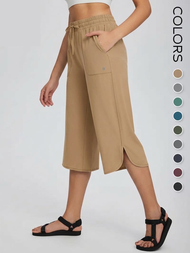 📦📦 Women's Wide Leg Yoga Capris – High Waisted with Pockets, Quick Dry, Lightweight, UPF 50+ Sun Protection – Loose Comfy for Hiking, Gym, Travel & Outdoor Workout ☀️