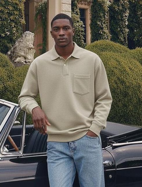 CLEARANCE SALE🔥 Men's Fashion Retro Washed Distressed Cotton Lapel Long Sleeve Polo Shirt