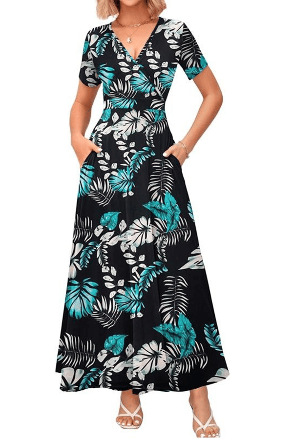 📦📦👗 V-Neck Maxi Dress — Elegant, Waist-Defining, Comfortable, and Casual Summer Long Dress