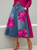 📦📦LAST DAY SAVE 49% ⏰Casual Artistic Floral-print A-line Denim Skirt