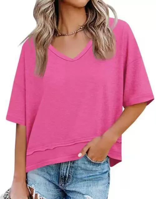 📦📦Womens Summer V Neck T Shirts Casual Short Sleeve Flowy Tops Cute Loose Fit Basic Tees Summervibes