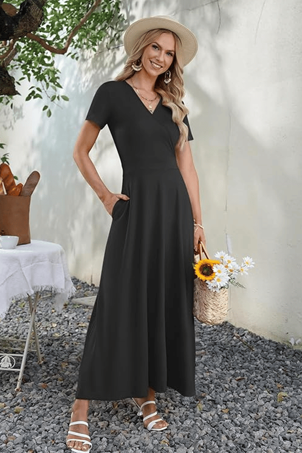 📦📦👗 V-Neck Maxi Dress — Elegant, Waist-Defining, Comfortable, and Casual Summer Long Dress