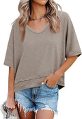📦📦Womens Summer V Neck T Shirts Casual Short Sleeve Flowy Tops Cute Loose Fit Basic Tees Summervibes