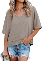 📦📦Womens Summer V Neck T Shirts Casual Short Sleeve Flowy Tops Cute Loose Fit Basic Tees Summervibes