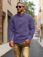 NEW🔥 Men's Retro Casual Stand Collar Button Solid Color Sweatshirt