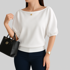 💝💝Elegant Off-Shoulder Batwing Sleeve Blouse – Soft Solid Color Casual Top