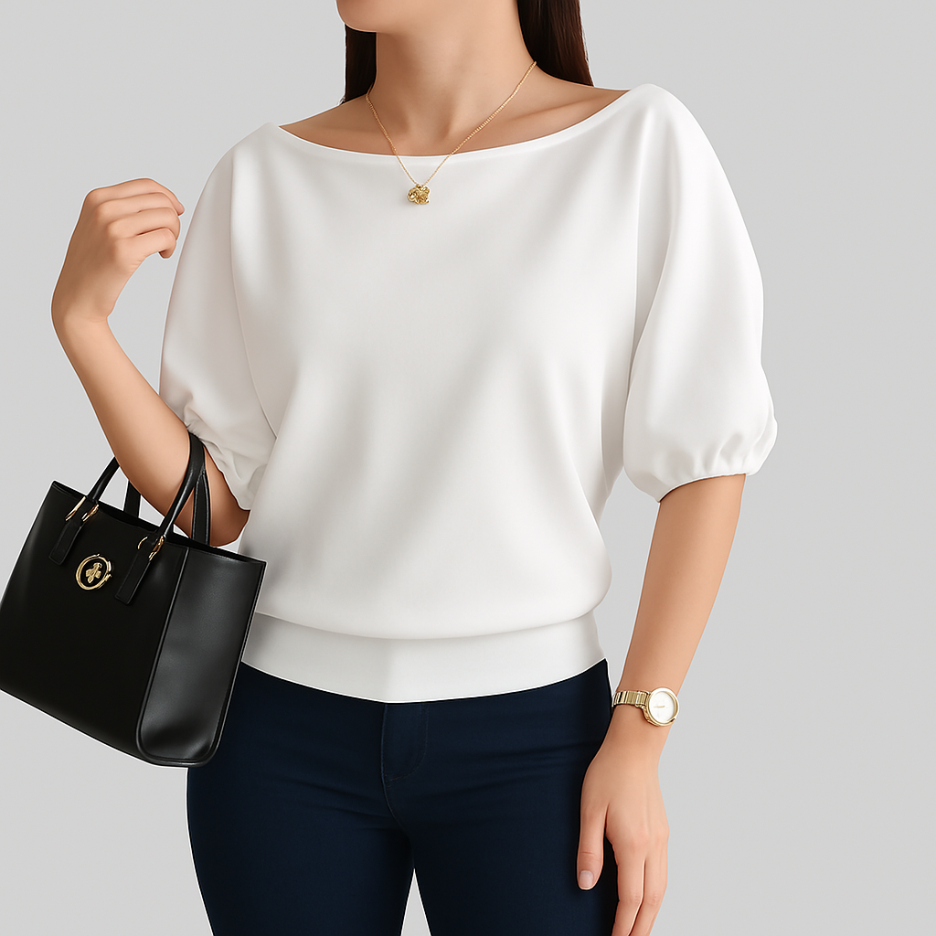 💝💝Elegant Off-Shoulder Batwing Sleeve Blouse – Soft Solid Color Casual Top