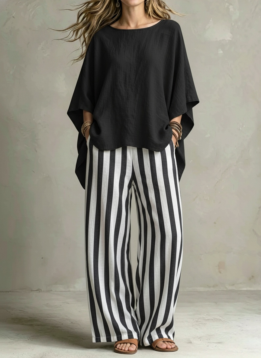 📦📦LAST DAY SAVE 49% ⏰Women Relaxed Linen Stripe Wide-Leg Set