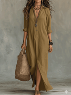 📦📦Mother's Day Sale 49% Off ⏰Black Button-Front Bohemian Shirt Maxi Dress
