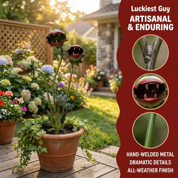 ✨✨Whimsical Metal Venus Flytrap Garden Stake – Handcrafted Outdoor Carnivorous Plant Decor – Unique Gardening Gift