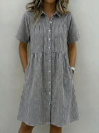 Today 49% off🔥Women’s Cotton Linen Gingham Button-Up Shirt Dress