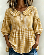 📦📦LAST DAY SAVE 49% ⏰Women's Gingham Puff Sleeve Peplum Blouse