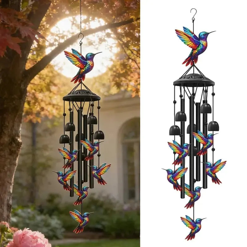 💝💝Colorful hummingbird wind chime with metal tubes and bells