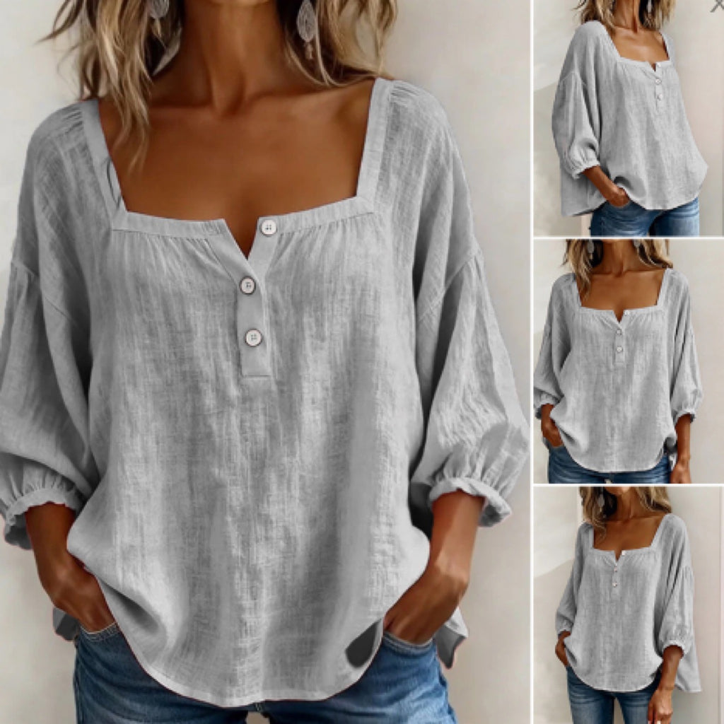 📦📦🌸Pink Square-Neck Half-Button Shirt