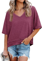 📦📦Womens Summer V Neck T Shirts Casual Short Sleeve Flowy Tops Cute Loose Fit Basic Tees Summervibes