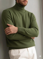 Men's comfortable textured cashmere turtleneck warm sweater