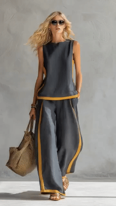 ✨⏰LAST DAY SAVE 49% ⏰Buy 2 Pcs Free Shipping - Women's Round Neck Sleeveless Casual Loose Top And High-waisted Loose Wide-leg Pants Cotton And Linen Set.