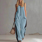 🌷Loose Sleeveless Contrast Color Pockets Zipper V-Neck Jumpsuits