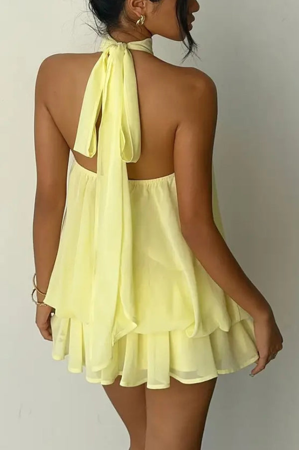 💝💝Chiffon Halter Neck Backless Mini Dress | Vacation Style