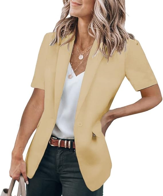 📦📦Women's Short Sleeve Casual Blazer Lapel Open Front Work Office Jacket