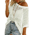 📦📦Short Sleeve Crochet Sweater Lightweight Summer Tops Loose Hollow Out Crewneck Pullover