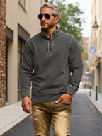 NEW🔥 Men's Retro Casual Stand Collar Button Solid Color Sweatshirt