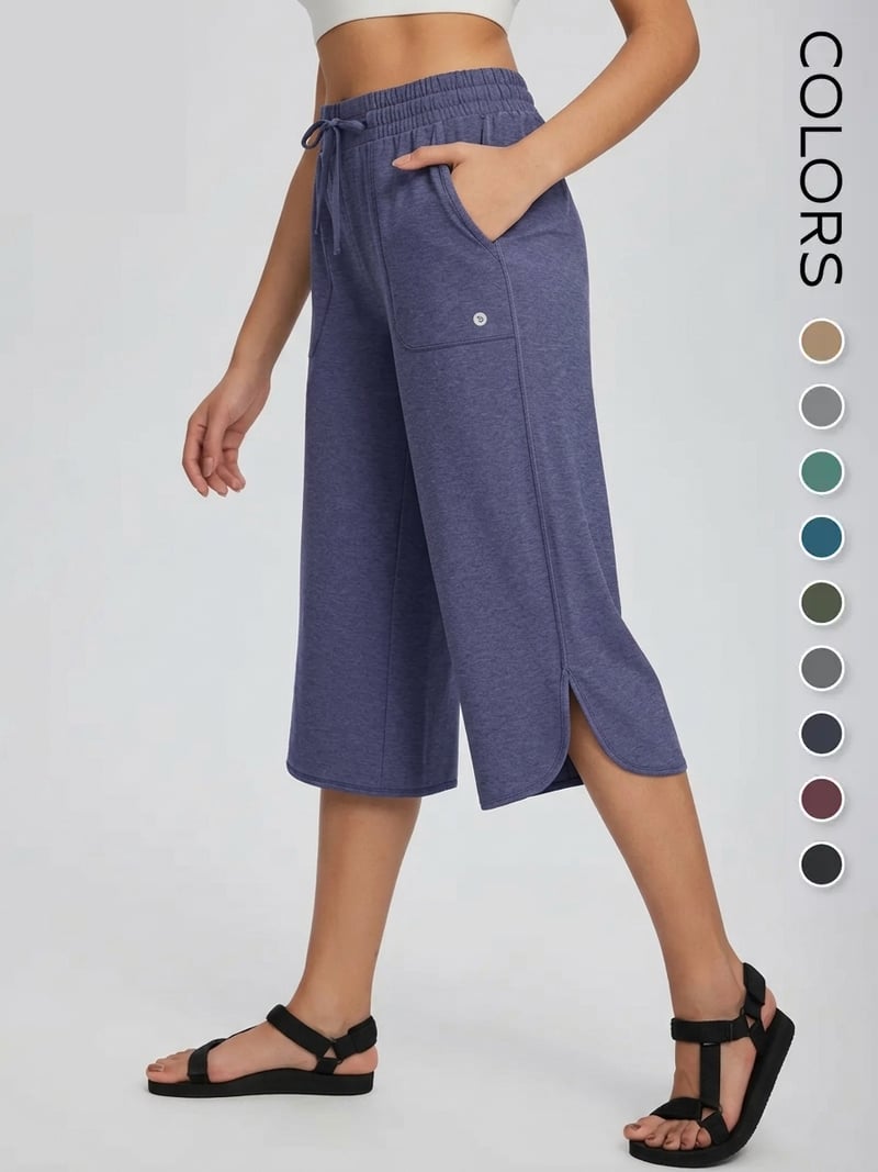 📦📦 Women's Wide Leg Yoga Capris – High Waisted with Pockets, Quick Dry, Lightweight, UPF 50+ Sun Protection – Loose Comfy for Hiking, Gym, Travel & Outdoor Workout ☀️