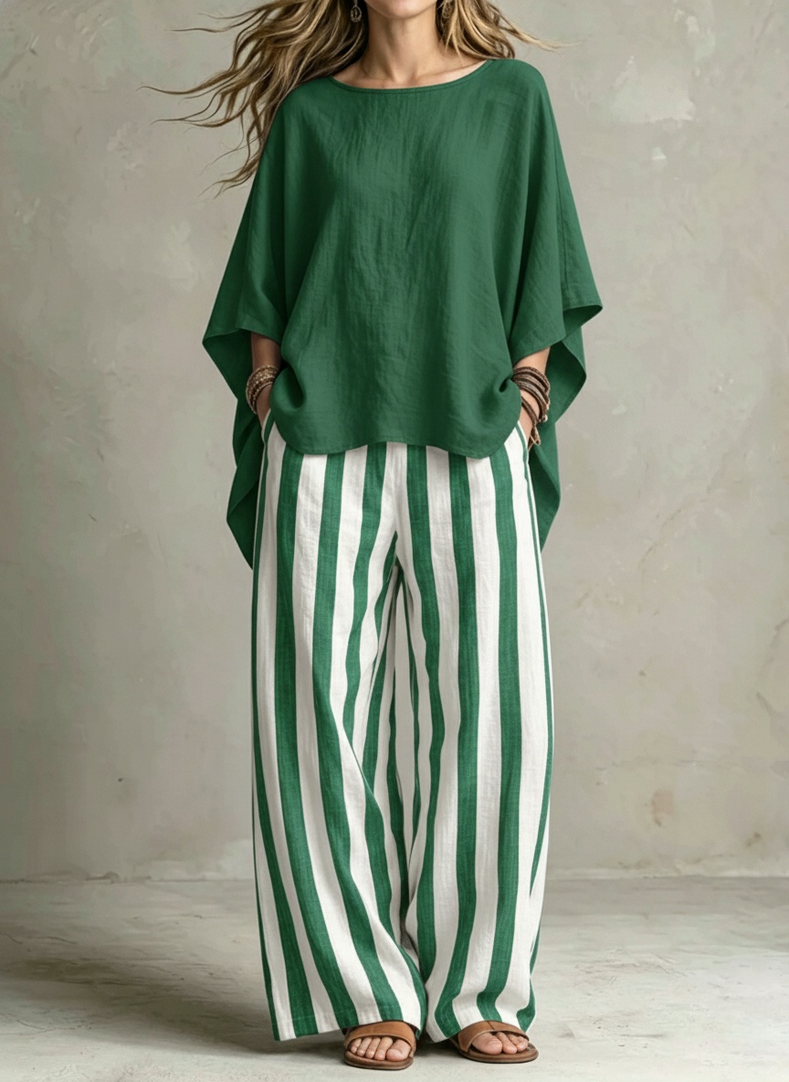 📦📦LAST DAY SAVE 49% ⏰Women Relaxed Linen Stripe Wide-Leg Set