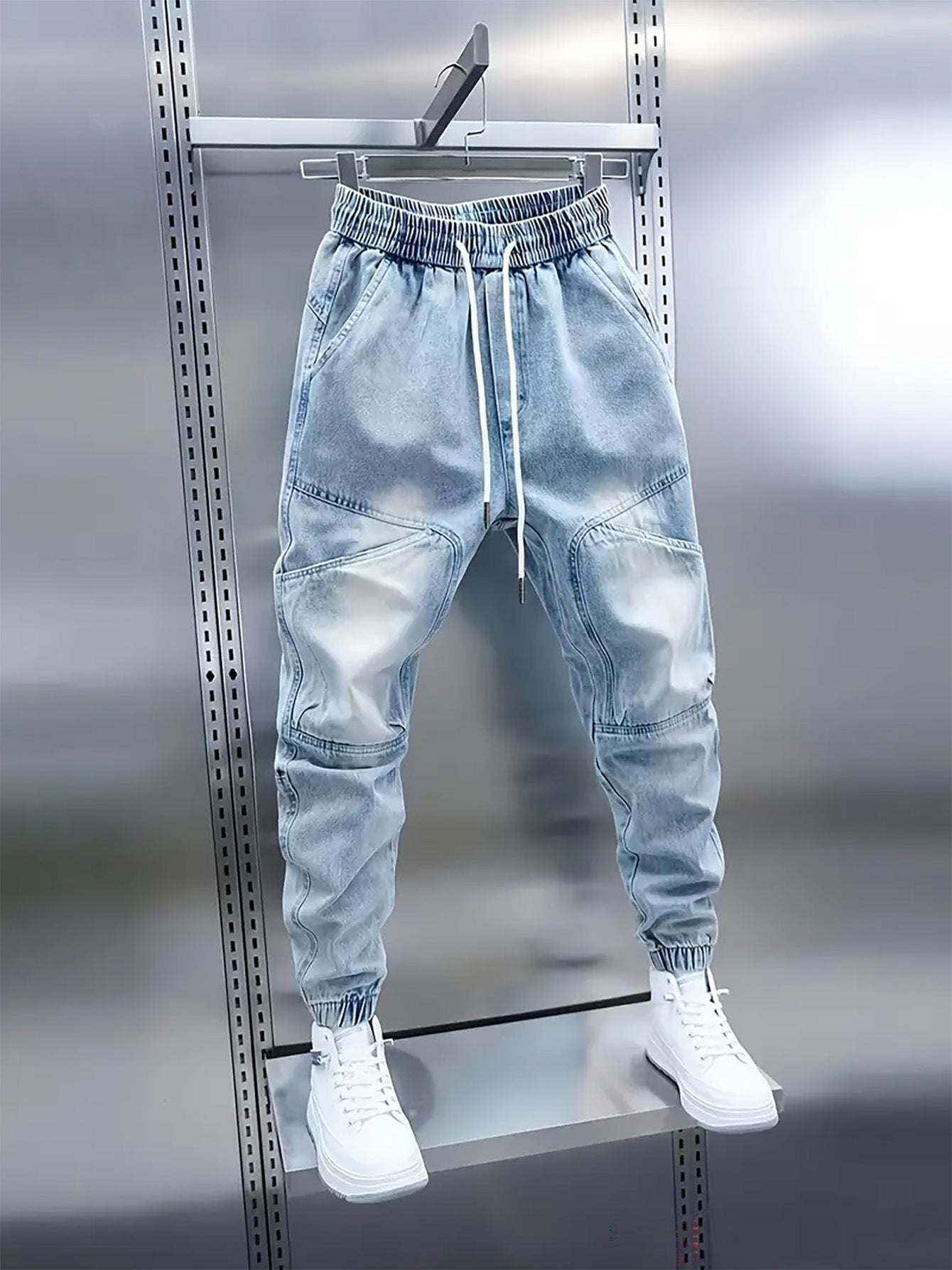 💚Trendy Men's Patchwork Denim Elastic Waist Jogger Harem Pants