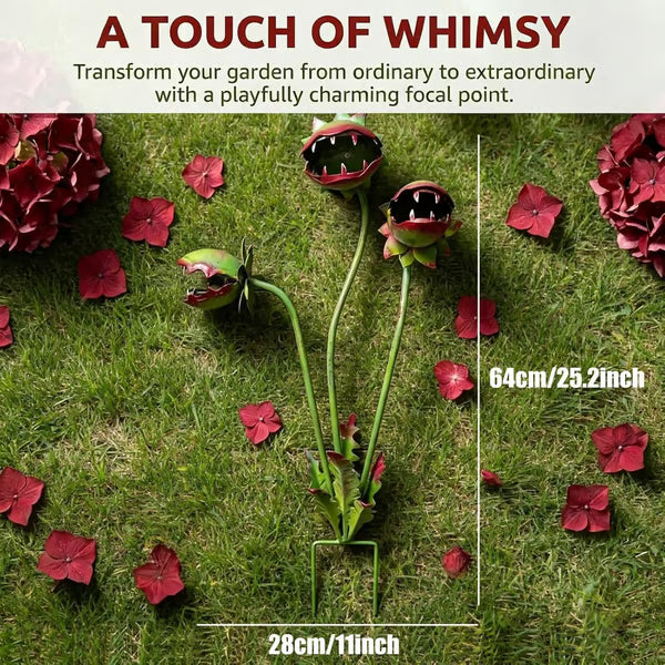 ✨✨Whimsical Metal Venus Flytrap Garden Stake – Handcrafted Outdoor Carnivorous Plant Decor – Unique Gardening Gift